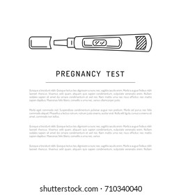 Outline illustration of a pregnancy test. Vector banner with place for posting information and text on the topic of pregnancy