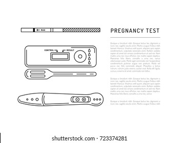 Outline illustration of a pregnancy test. Vector banner with place for posting information and text on the topic of pregnancy