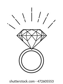 Outline illustration of ring with diamond isolated on white