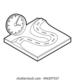 Outline illustration of road and clock vector icon for web