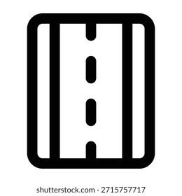 Outline illustration of a road with dashed center line using black strokes. Designed for travel routes, navigation concepts, road trips, and journey planning visuals.