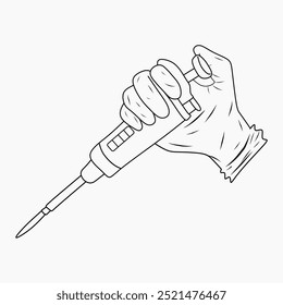 Outline Illustration of Scientist Hand Holding Micropipette