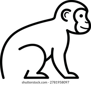 Outline illustration of a sitting monkey primate icon illustration wildlife character stylized creative