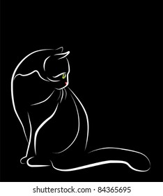outline illustration of sitting  white cat