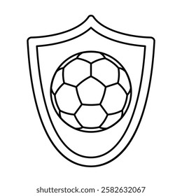 Outline illustration of a soccer ball on a shield