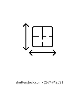Esquema Ilustración De Un Cuadrado Dividido En Cuatro Con Flechas Que Indican Las Dimensiones