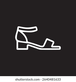 Outline illustration of a stylish heeled sandal with an ankle strap on a black background. Ideal for fashion related designs and visual content.
