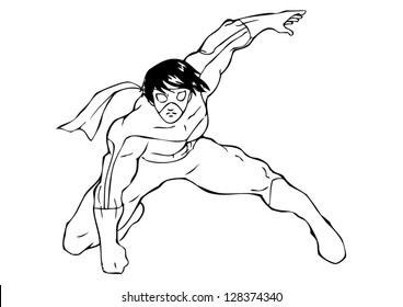 Outline illustration of a superhero with a mask