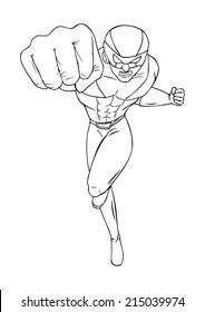 Outline illustration of a superhero punching