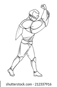 Outline illustration of a superhero in robot suit