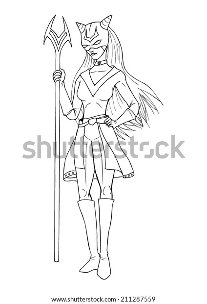 Outline Illustration Superheroine Stock Vector (Royalty Free) 211287559