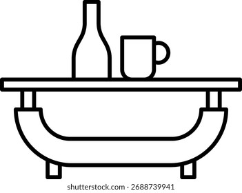 Ilustración del esquema de la tabla con la botella y la taza