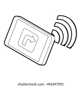 Outline illustration of tablet with gps vector icon for web