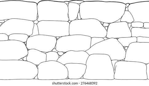 Outline illustration of tall rock boundary wall 