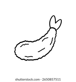 Outline illustration of a tempura shrimp, great for food menus or cooking guides.