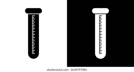 Ilustração do contorno do tubo de ensaio com marcações de medição no fundo preto e branco