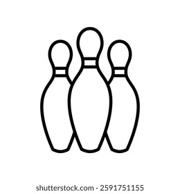 Outline Illustration of Three Bowling Pins in Black on White Background