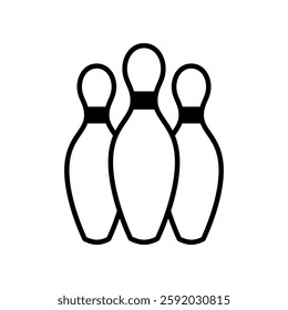 Outline Illustration of Three Bowling Pins in Black on White Background