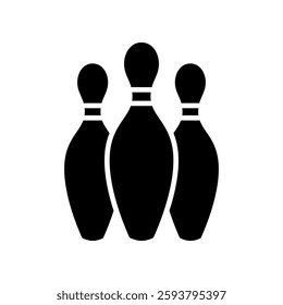 Outline Illustration of Three Bowling Pins in Black on White Background