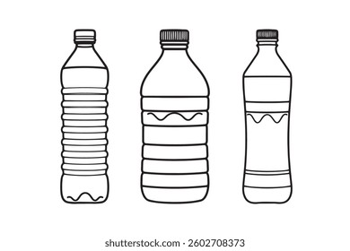 Outline Illustration of Three Different Plastic Water Bottle Designs