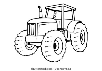 Outline illustration of a tractor. Farm tractor artwork. 