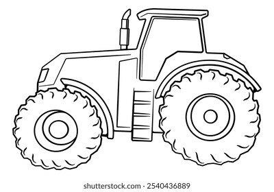 Ilustração de contorno de um trator. Trator agrícola do trabalho artístico de vista lateral. Agricultura, caminhão, máquinas. 