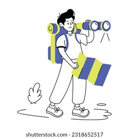 An outline illustration of traveller looking 