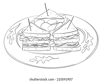 Outline illustration of triangle sandwiches