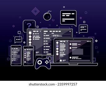 Ilustración de esquema de varios gadgets y aplicación entre plataformas