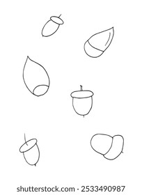 Outline illustration vector image of an acorn.
Hand drawn artwork of an acorn.
Simple cute original logo.
Hand drawn vector illustration for posters.