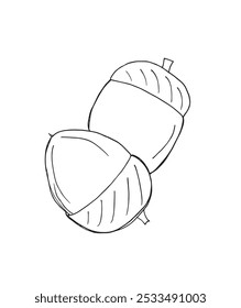 Outline illustration vector image of an acorn.
Hand drawn artwork of an acorn.
Simple cute original logo.
Hand drawn vector illustration for posters.