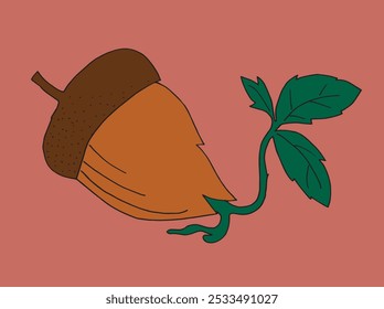 Outline illustration vector image of an acorn.
Hand drawn artwork of an acorn.
Simple cute original logo.
Hand drawn vector illustration for posters.