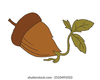 Outline illustration vector image of an acorn.
Hand drawn artwork of an acorn.
Simple cute original logo.
Hand drawn vector illustration for posters.