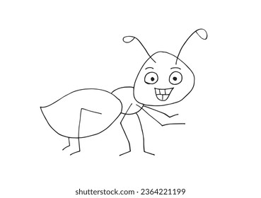 Outline illustration vector image of an ant.
Hand drawn artwork of an ant. 
Simple cute original logo.
Hand drawn vector illustration for posters, cards, t-shirts.