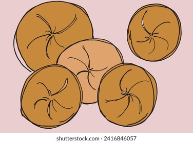 Esbozar la imagen vectorial de un bagel.
Dibujo a mano de un bagel.
Simple y lindo logo original.
Ilustración vectorial dibujada a mano para afiches.