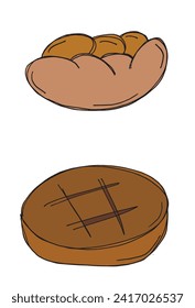 Esbozar la imagen vectorial de un bagel.
Dibujo a mano de un bagel.
Simple y lindo logo original.
Ilustración vectorial dibujada a mano para afiches.