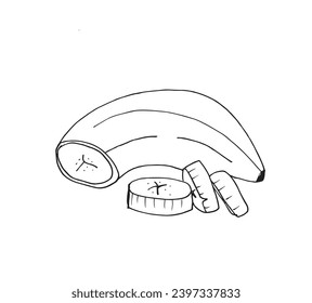 Outline illustration vector image of a banana.
Hand drawn artwork of a banana.
Simple cute original logo.
Hand drawn vector illustration for posters, cards, t-shirts.