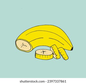 Outline illustration vector image of a banana.
Hand drawn artwork of a banana.
Simple cute original logo.
Hand drawn vector illustration for posters, cards, t-shirts.