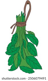 Outline illustration vector image of a basil.
Hand drawn artwork of a basil.
Simple cute original logo.
Hand drawn vector illustration for posters.