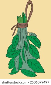 Outline illustration vector image of a basil.
Hand drawn artwork of a basil.
Simple cute original logo.
Hand drawn vector illustration for posters.