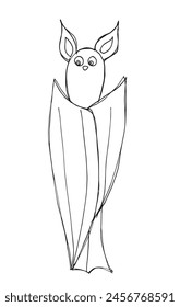 Outline illustration vector image of a bat.
Hand drawn artwork of a bat.
Simple cute original logo.
Hand drawn vector illustration for posters.
