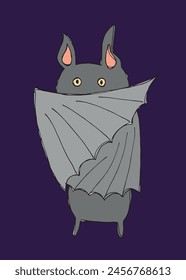 Umriss Illustration Vektorgrafik Bild einer Fledermaus.
Handgezeichnetes Kunstwerk einer Fledermaus.
Einfaches, niedliches Original-Logo.
Handgezeichnete Vektorillustration für Poster.