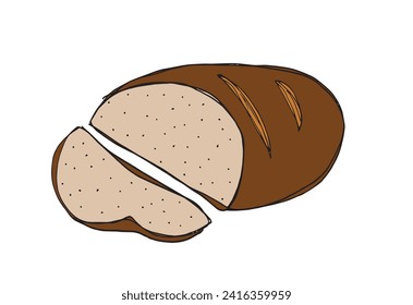 Outline illustration vector image of a bread.
Hand drawn artwork of a bread.
Simple cute original logo.
Hand drawn vector illustration for posters