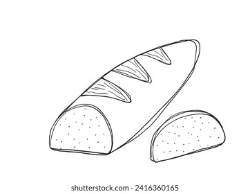 Outline illustration vector image of a bread.
Hand drawn artwork of a bread.
Simple cute original logo.
Hand drawn vector illustration for posters