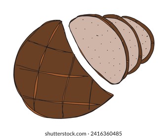 Outline illustration vector image of a bread.
Hand drawn artwork of a bread.
Simple cute original logo.
Hand drawn vector illustration for posters
