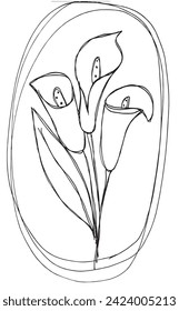 Outline illustration vector image of a calla flower.
Hand drawn artwork of a calla flowers.
Simple cute original logo.
Hand drawn vector illustration for posters.