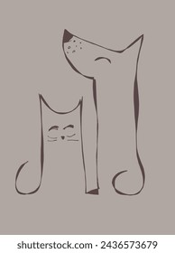 Ilustración de contorno de imagen vectorial de un gato y un perro.
Dibujo a mano del logo de un gato y un perro.
Simple lindo logotipo original.
Dibujado a mano ilustración vectorial para carteles.