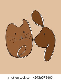 Outline illustration vector image of a cat and dog.
Hand drawn artwork of a cat and dog logo.
Simple cute original logo.
Hand drawn vector illustration for posters.