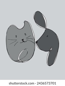 Outline illustration vector image of a cat and dog.
Hand drawn artwork of a cat and dog logo.
Simple cute original logo.
Hand drawn vector illustration for posters.