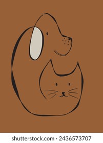 Outline illustration vector image of a cat and dog.
Hand drawn artwork of a cat and dog logo.
Simple cute original logo.
Hand drawn vector illustration for posters.